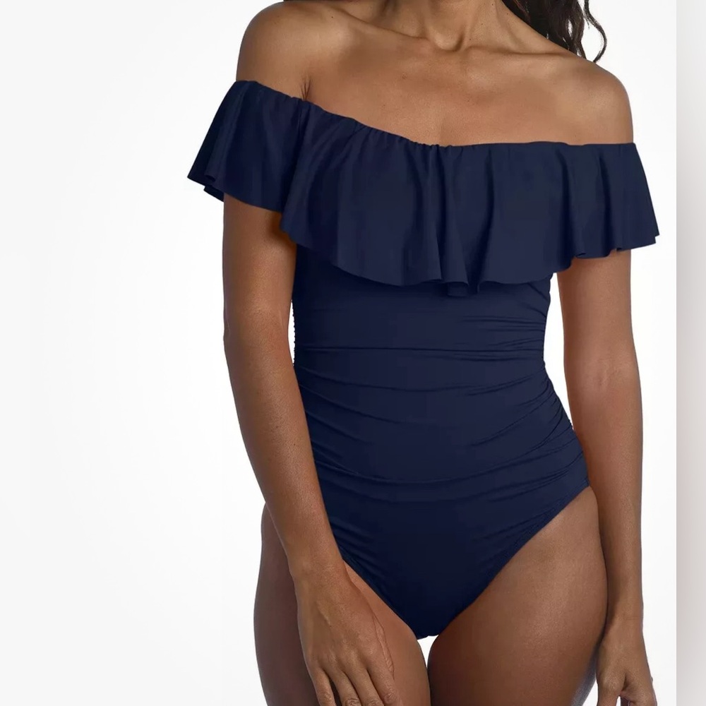 LA BLANCA Island Goddess Off-Shoulder Tummy-Control one piece Swimsuit Size 16